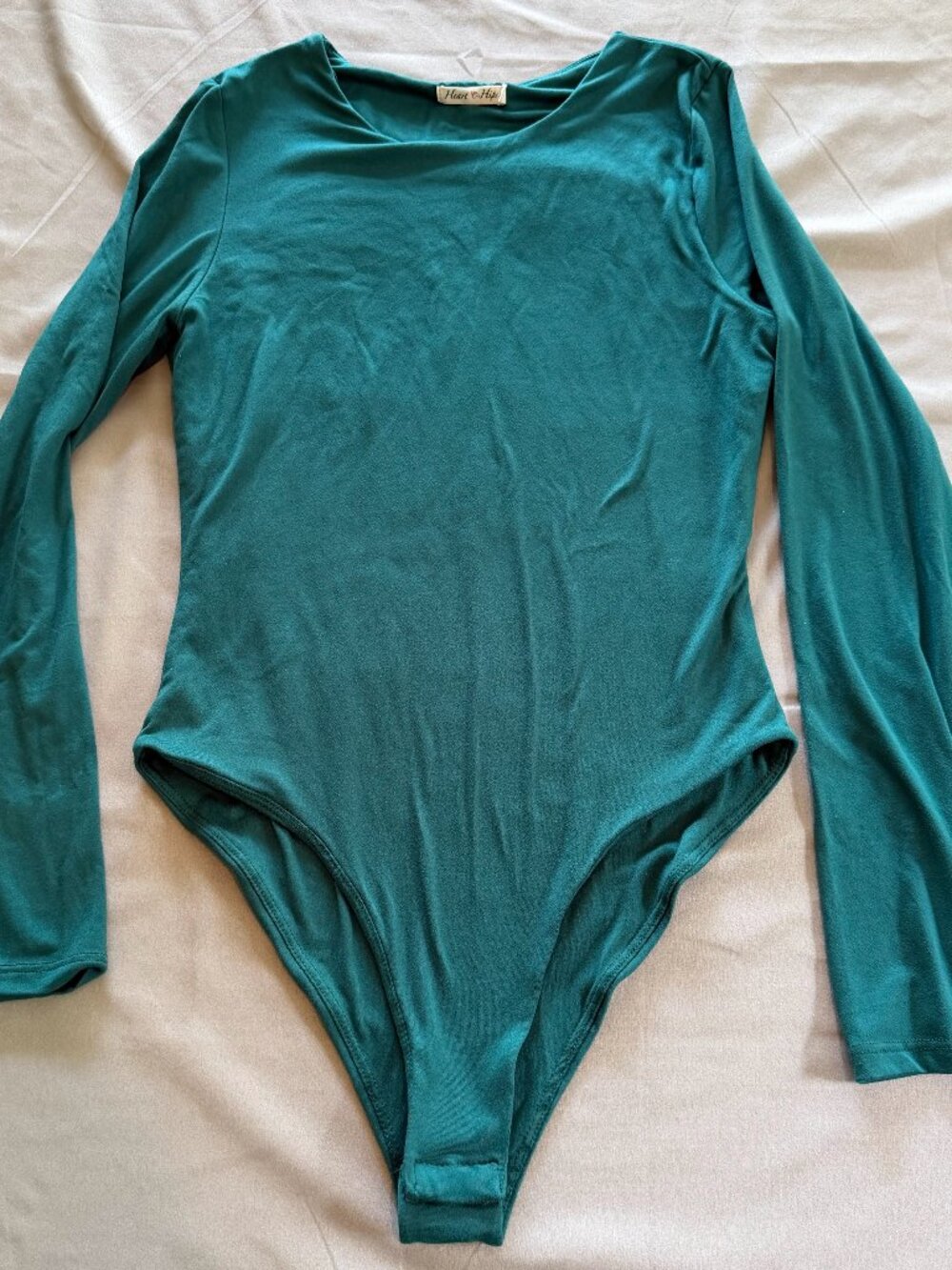 Hearts & Hips Women's Bodysuit Buttery Soft Feel Round Neck Green Medium